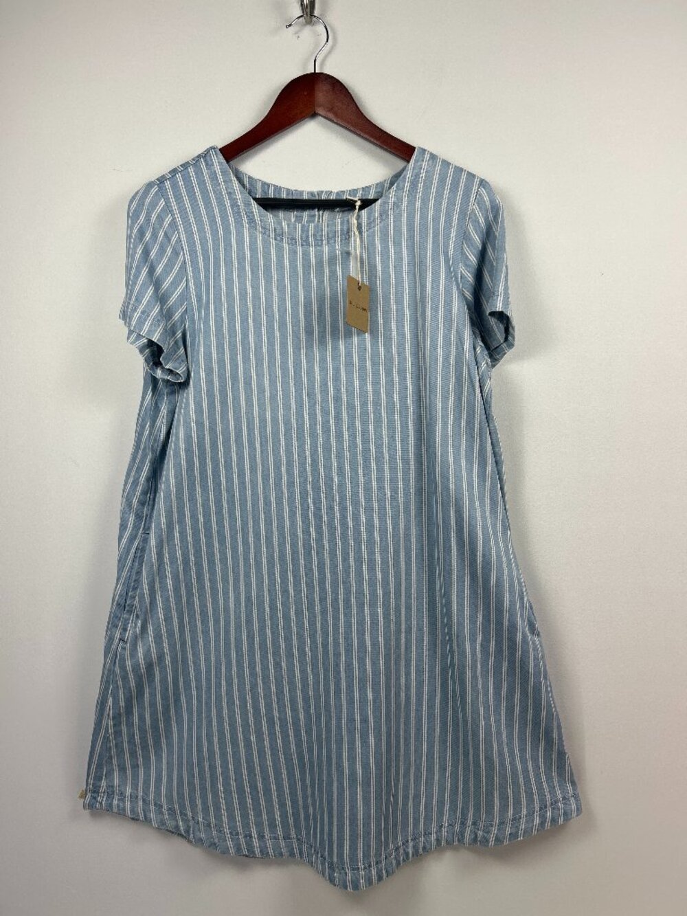 Blu Pepper Chambray Blue Striped Shirt Dress Size L